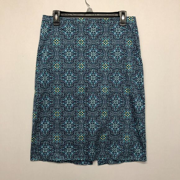 Talbots Women Boho Back Zip Straight Pencil Skirt Size 8 Cotton Blend M094 -16 - Picture 1 of 11